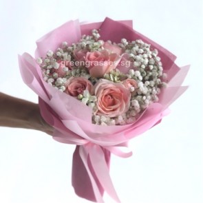 HB07856 GLSW-9 Pk Roses Hand Bouquet